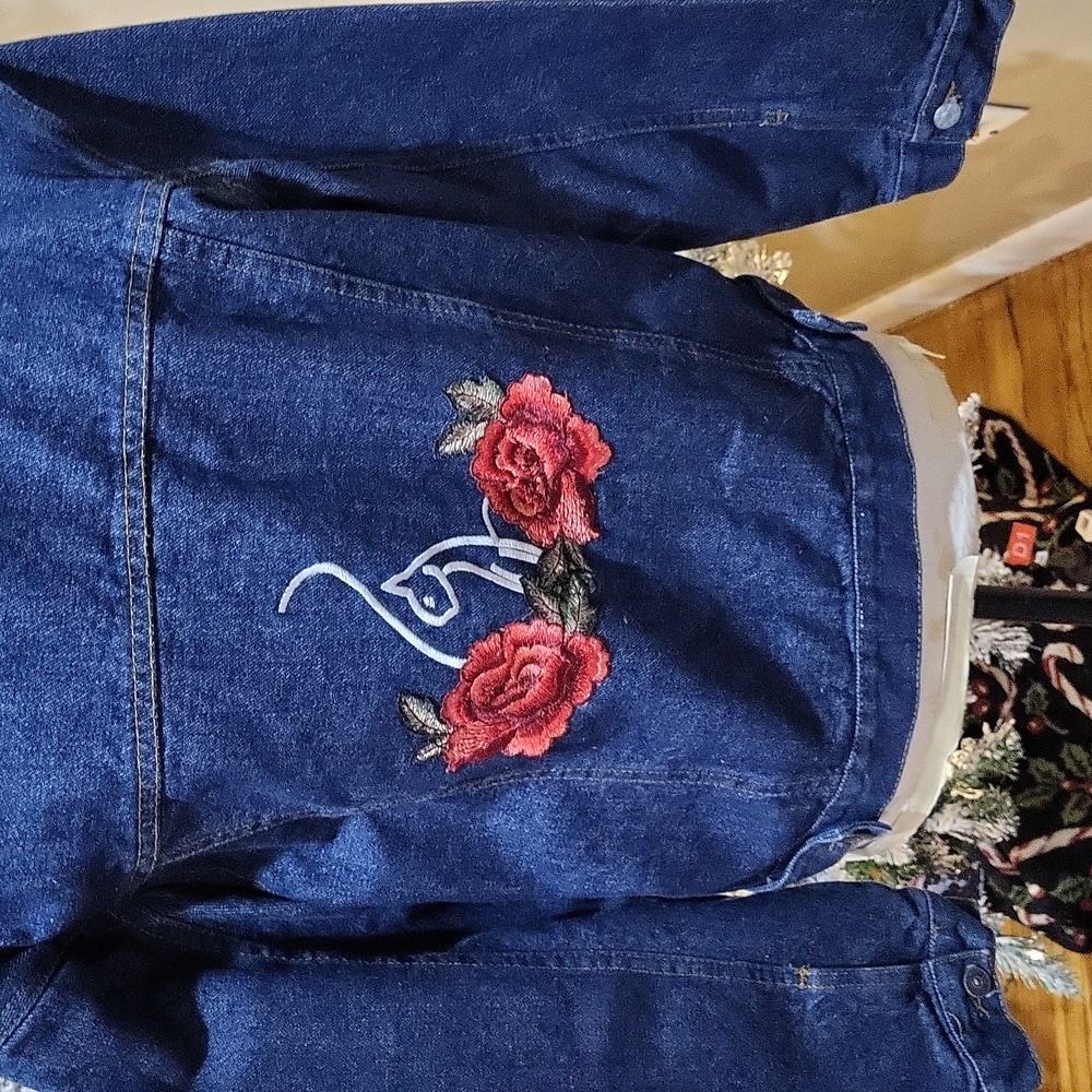 Baby Phat Denim Jacket with Red Rose Embroidery - Picture 3 of 12